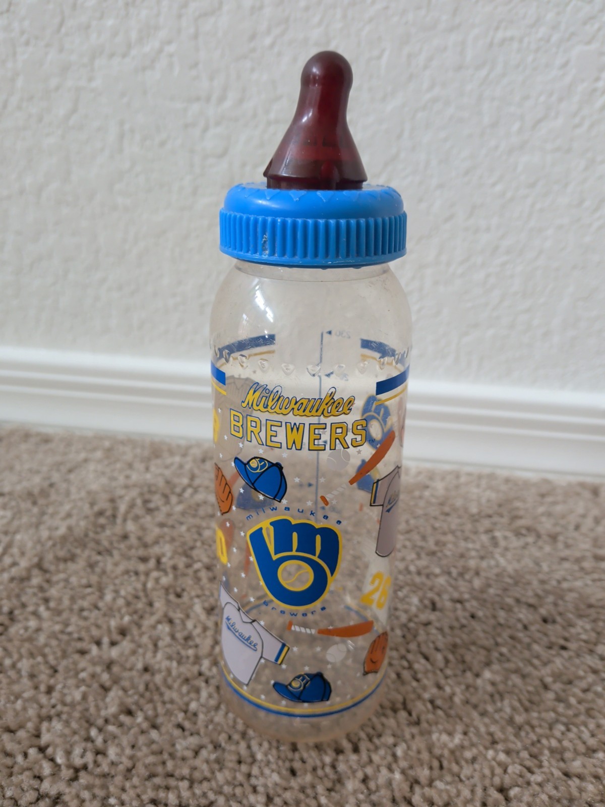 Vintage 1989 Playtex Cherubs Milwaukee Brewers MLB Baby Bottle 8oz Plastic