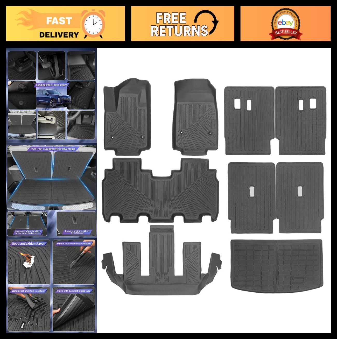 9pcs All-Weather Floor Mats & Cargo Liner for 2026 Cadillac Vistiq EV, Custom Fi