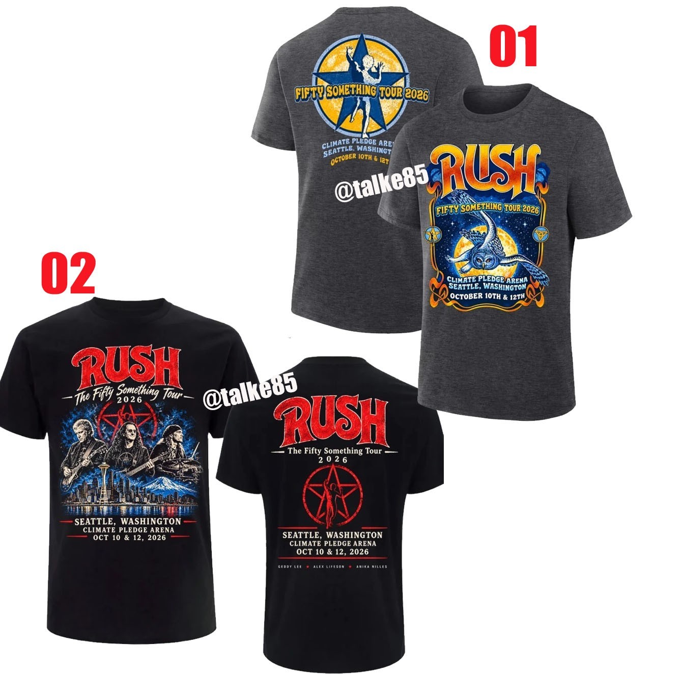 RUSH Fifty Something Tour 2026 Seattle WA Oct 10 & 12 Tour T-Shirt Reprint