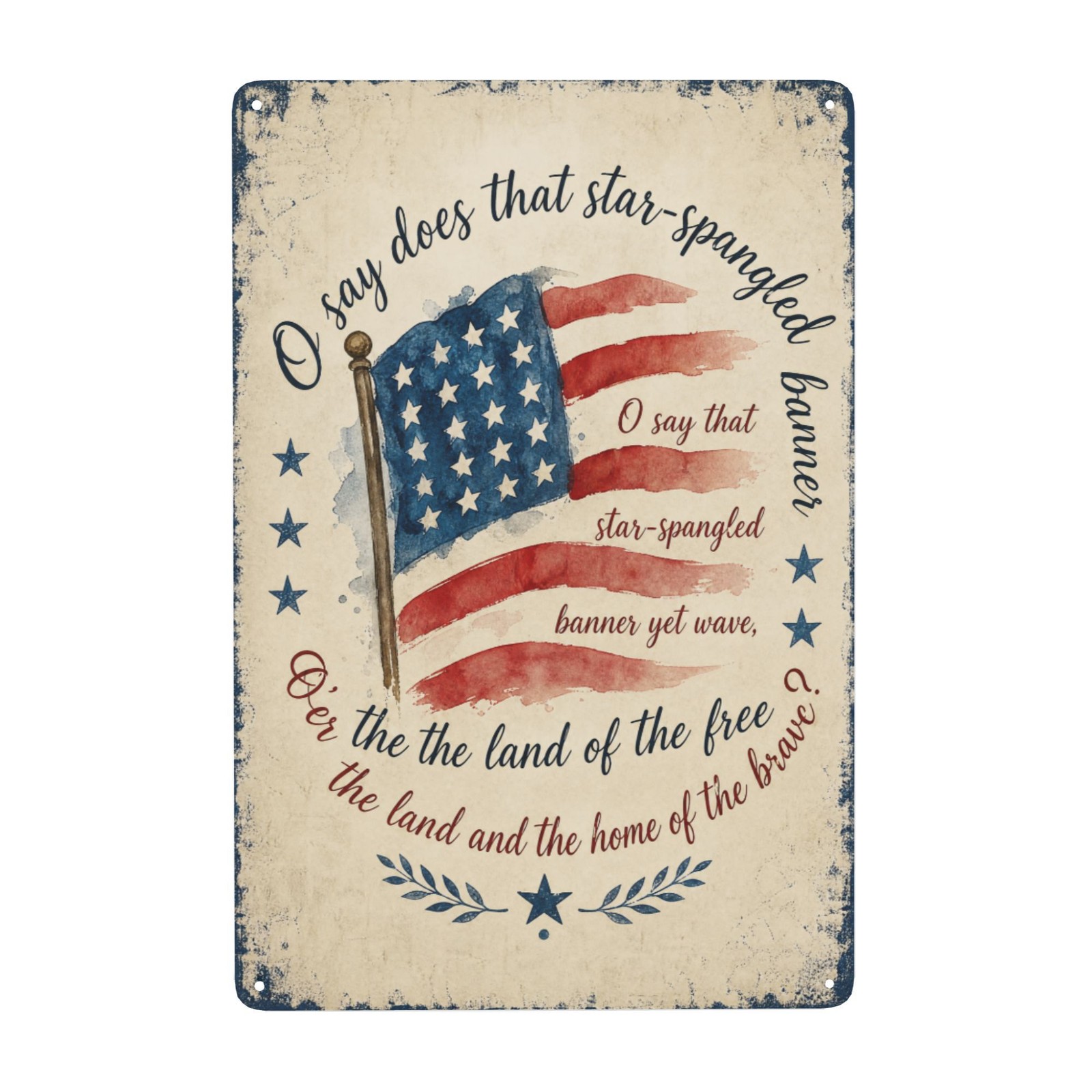 Patriotic Star Spangled Banner Vintage USA Flag Design Metal Sign 8x12 Inch