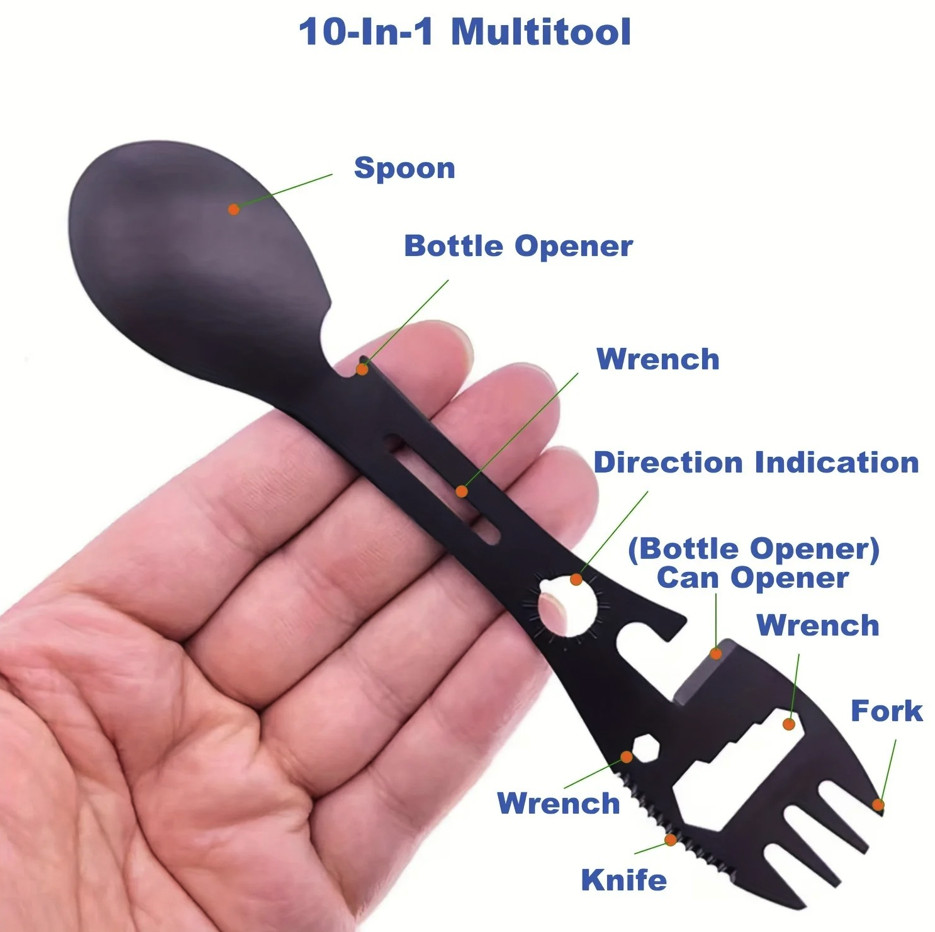 1pc 10-in-1 Stainless Steel Spork Multi Tool Camping Survival Utensil - NEW