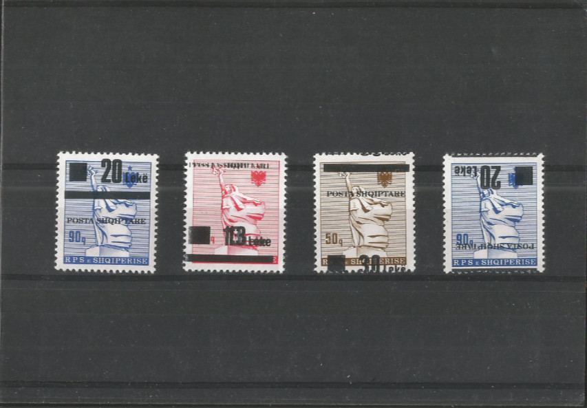 Albania Albanien Albanie 1993 ERROR RARE 4 Stamps MNH** Overprinted Upside Down