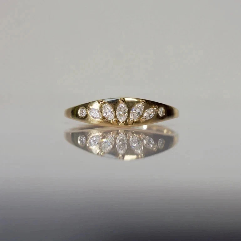 2Ct Marquise Cut Real Moissanite Wedding Women\'s Ring 14K Yellow Gold Plated