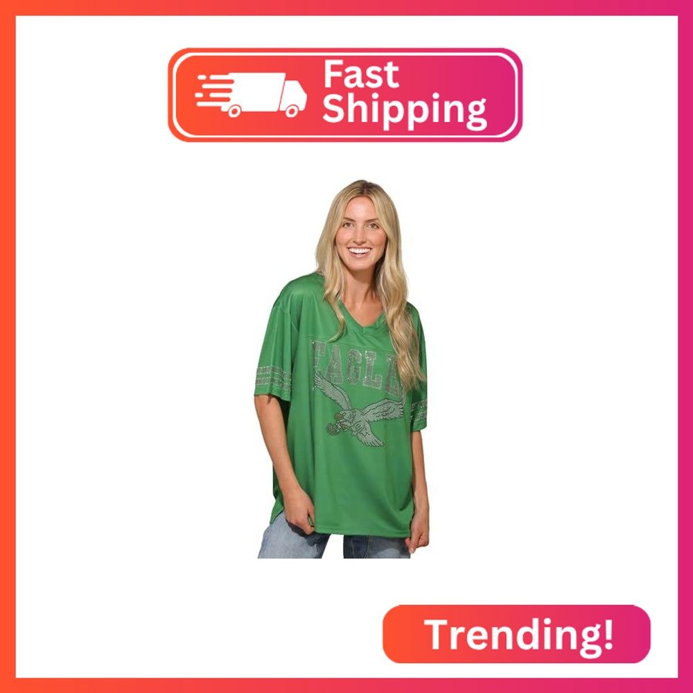 FOCO Philadelphia Eagles NFL Womens Kelly Green Rhinestone Logo Oversized V-Neck