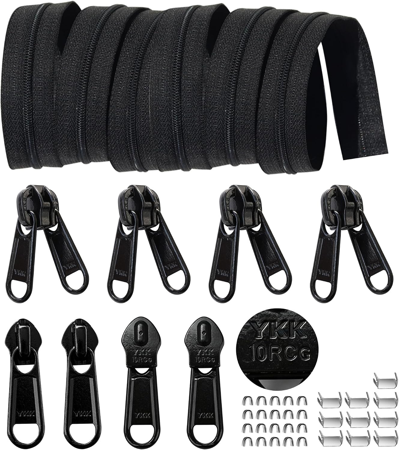 Zipper Repair Kit for YKK #10 Heavy Duty Nylon Coil Zipper Chain 5 Yards