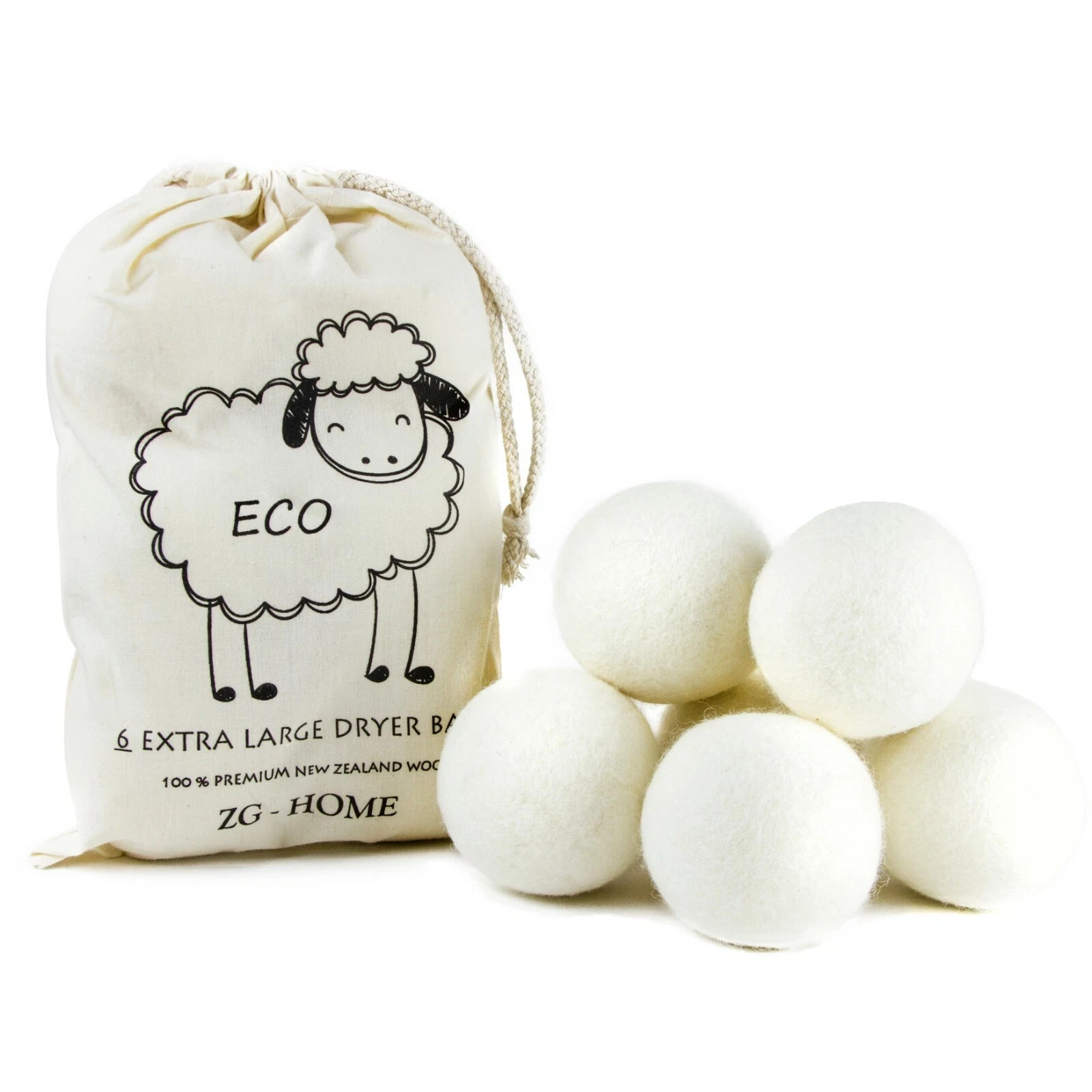 6 XL Wool Dryer Balls Natural Fabric Softener 100% Organic with reusable bag 6 XL Wool Dryer Balls Natural Fabric Softener 100% Organic with reusable bag