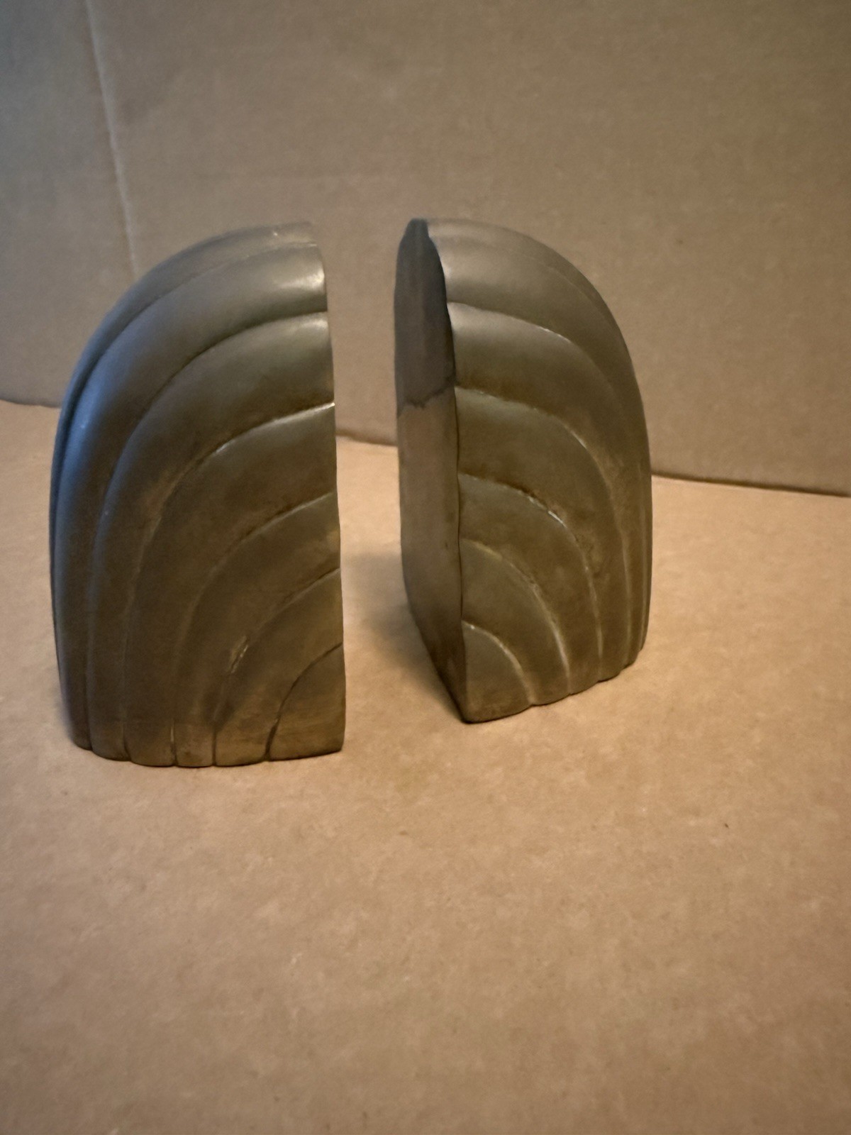 Vintage MCM brass scalloped bookends, Midcentury, Art Deco revival Vintage MCM brass scalloped bookends, Midcentury, Art Deco revival