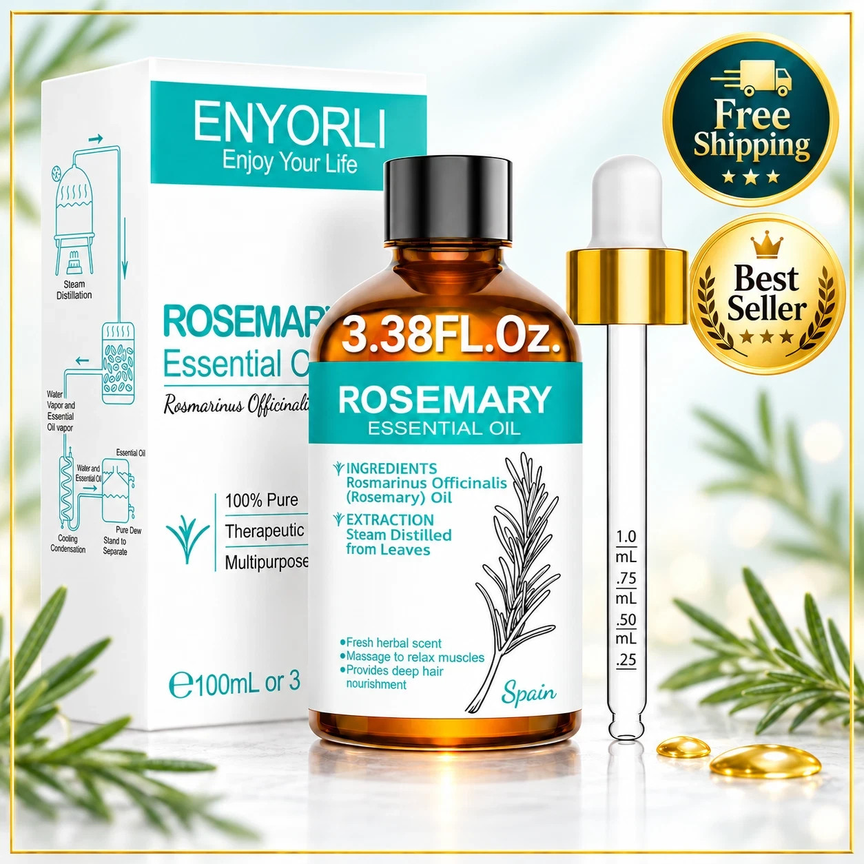 Organic Rosemary Essential Oil for Hair Growth, 100% Pure & Natural