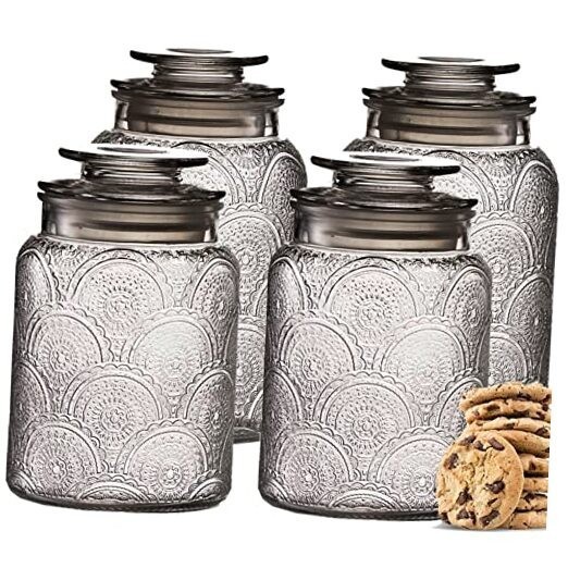 Le'raze 4pc Vintage Glass Canister Set with Airtight Lids (New)