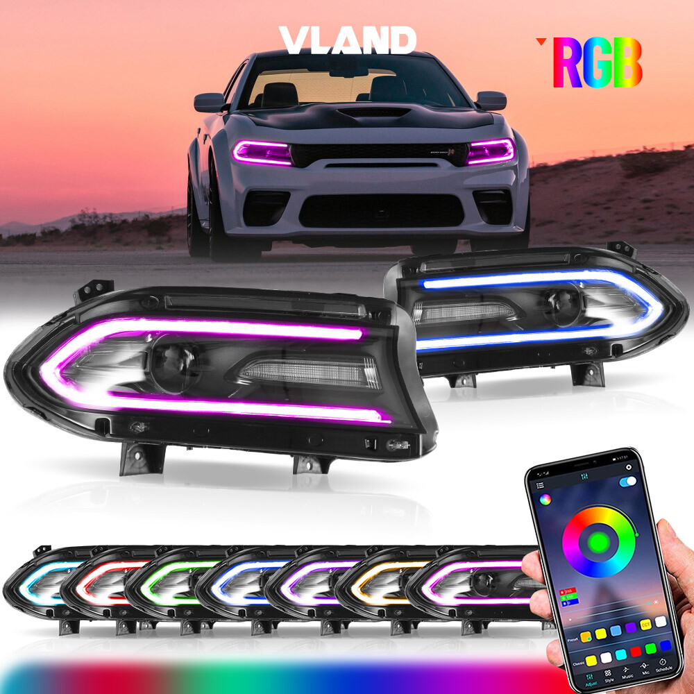 For 2015-2021 Dodge Charger LED Projector Headlights RGB Color Change Lamps L+R