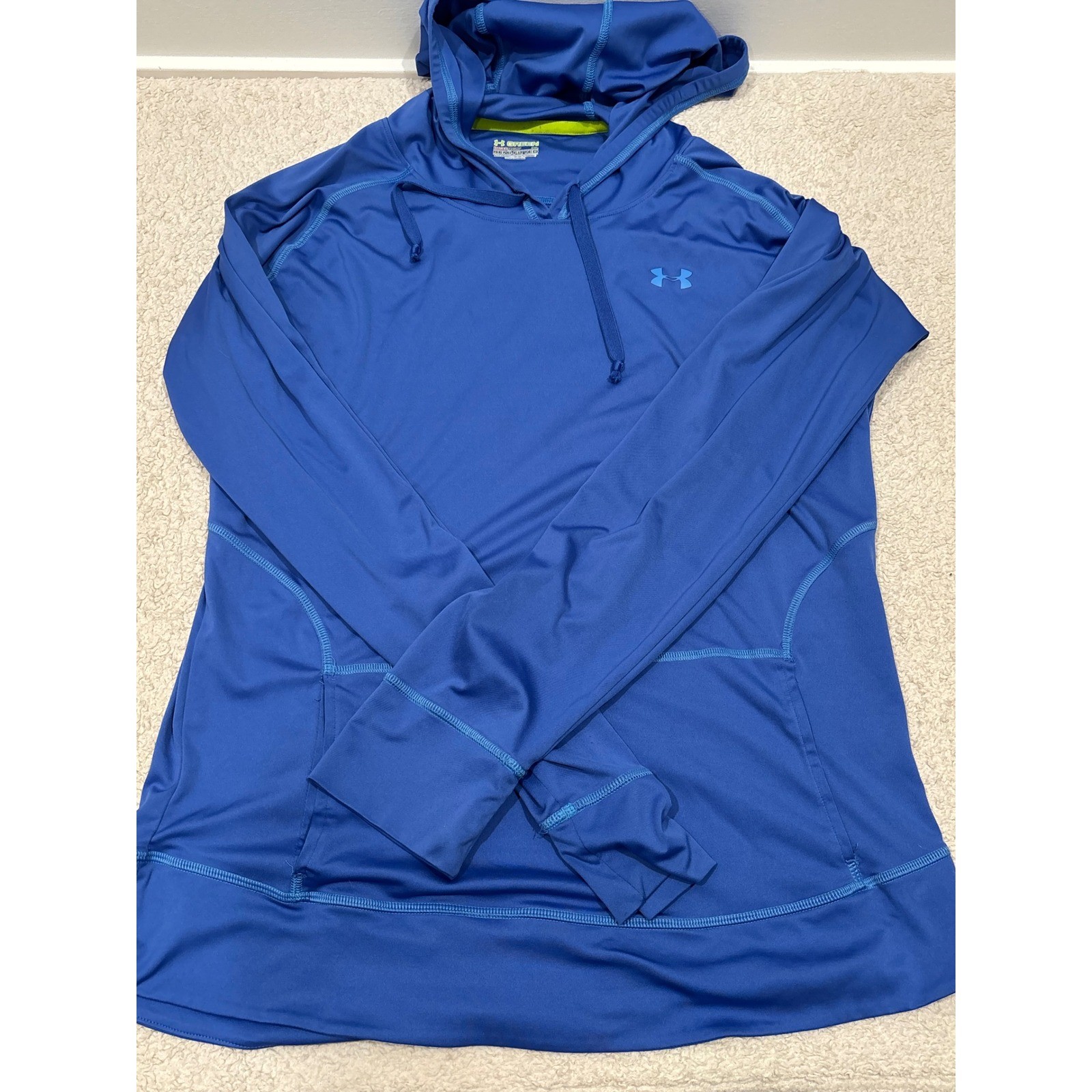 Under Armour HeatGear Green Hoodie Mens XL Blue Recycled Polyester Thumbholes Under Armour HeatGear Green Hoodie Mens XL Blue Recycled Polyester Thumbholes