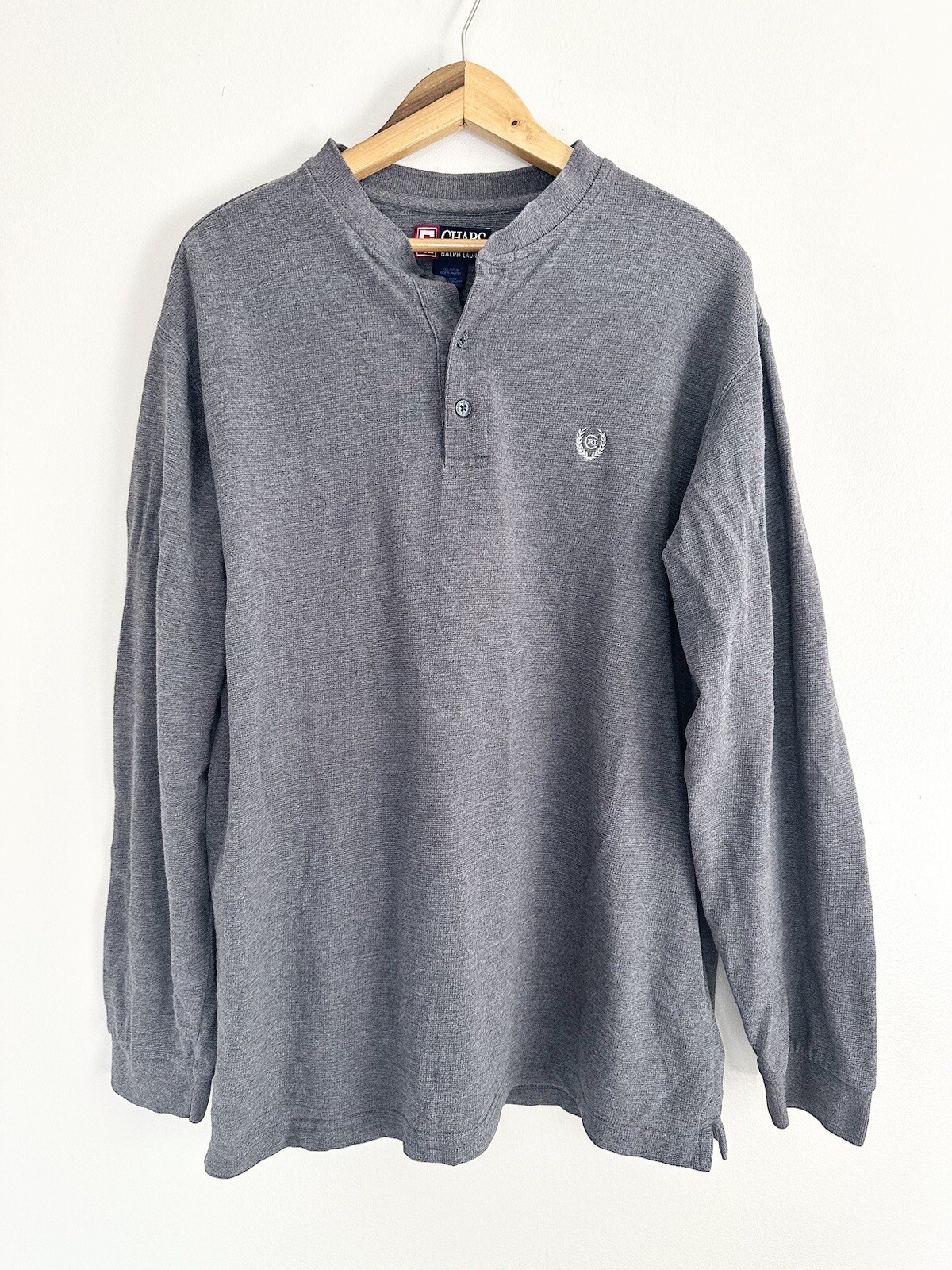 Chaps Ralph Lauren Henley Shirt Mens L GrayLong Sleeve Waffle Thermal Pullover