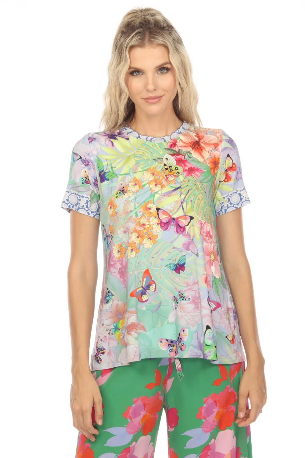 Johnny Was Cozumel Favorite Short Sleeve Crew Neck Swing Tee T11823-2D Johnny Was Cozumel Favorite Short Sleeve Crew Neck Swing Tee T11823-2D