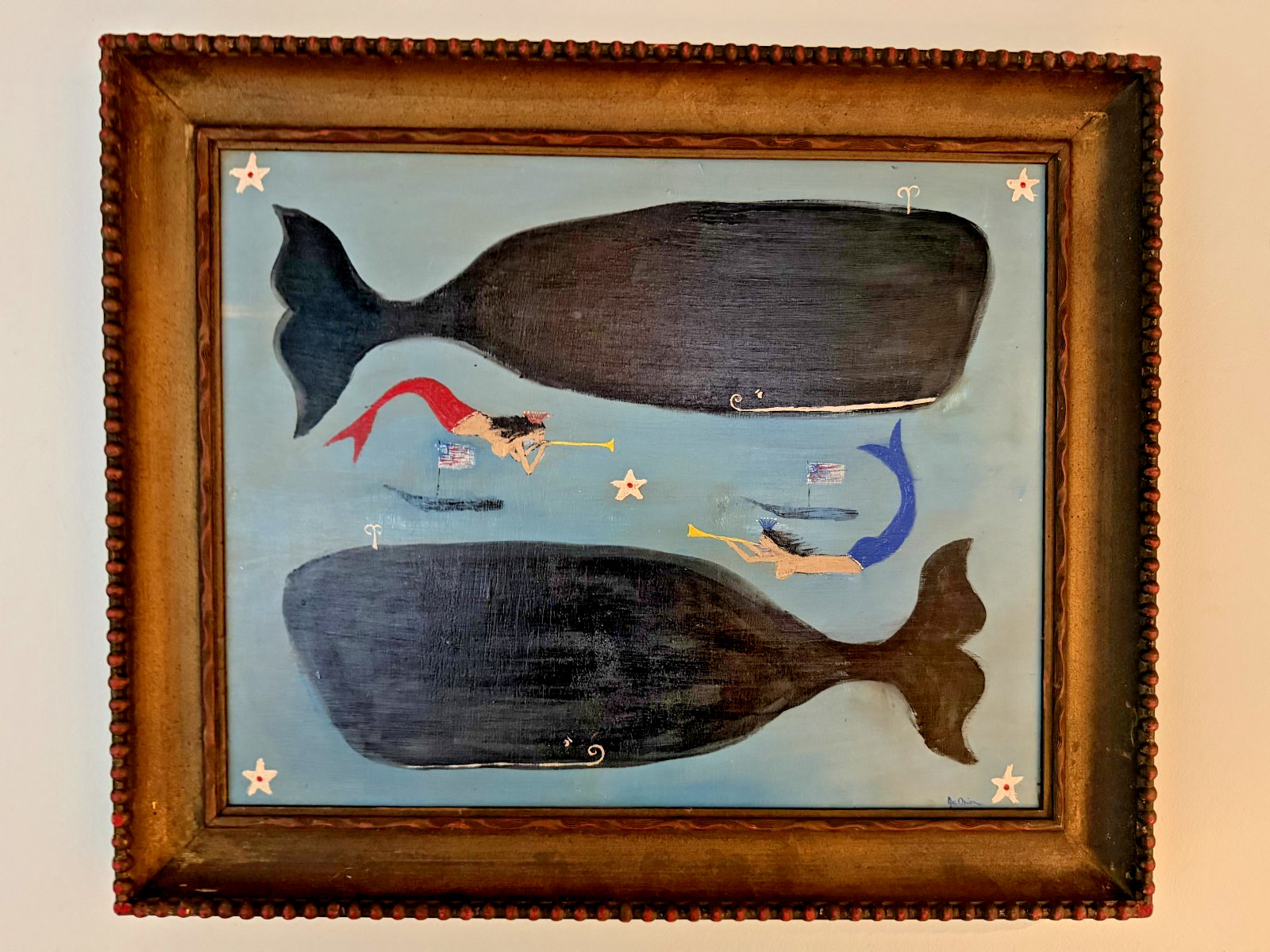 FOLK ART Whale Mermaid painting Maritime nautical ART Decor N.E Artist Joe Onion FOLK ART Whale Mermaid painting Maritime nautical ART Decor N.E Artist Joe Onion