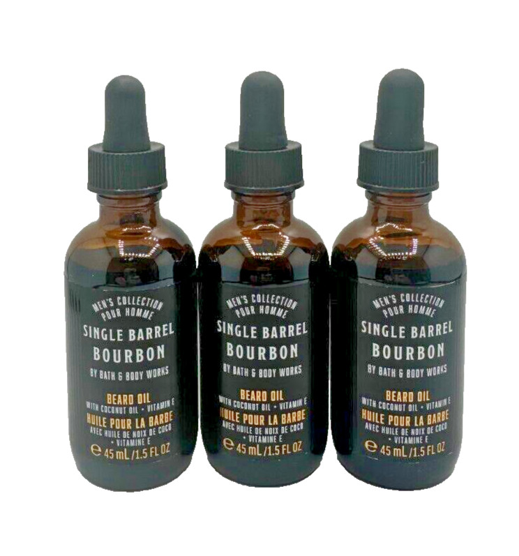 NEW Bath & Body Works Lot of 3 Bottles Single Barrel Bourbon Beard Oil 1.5 oz NEW Bath & Body Works Lot of 3 Bottles Single Barrel Bourbon Beard Oil 1.5 oz