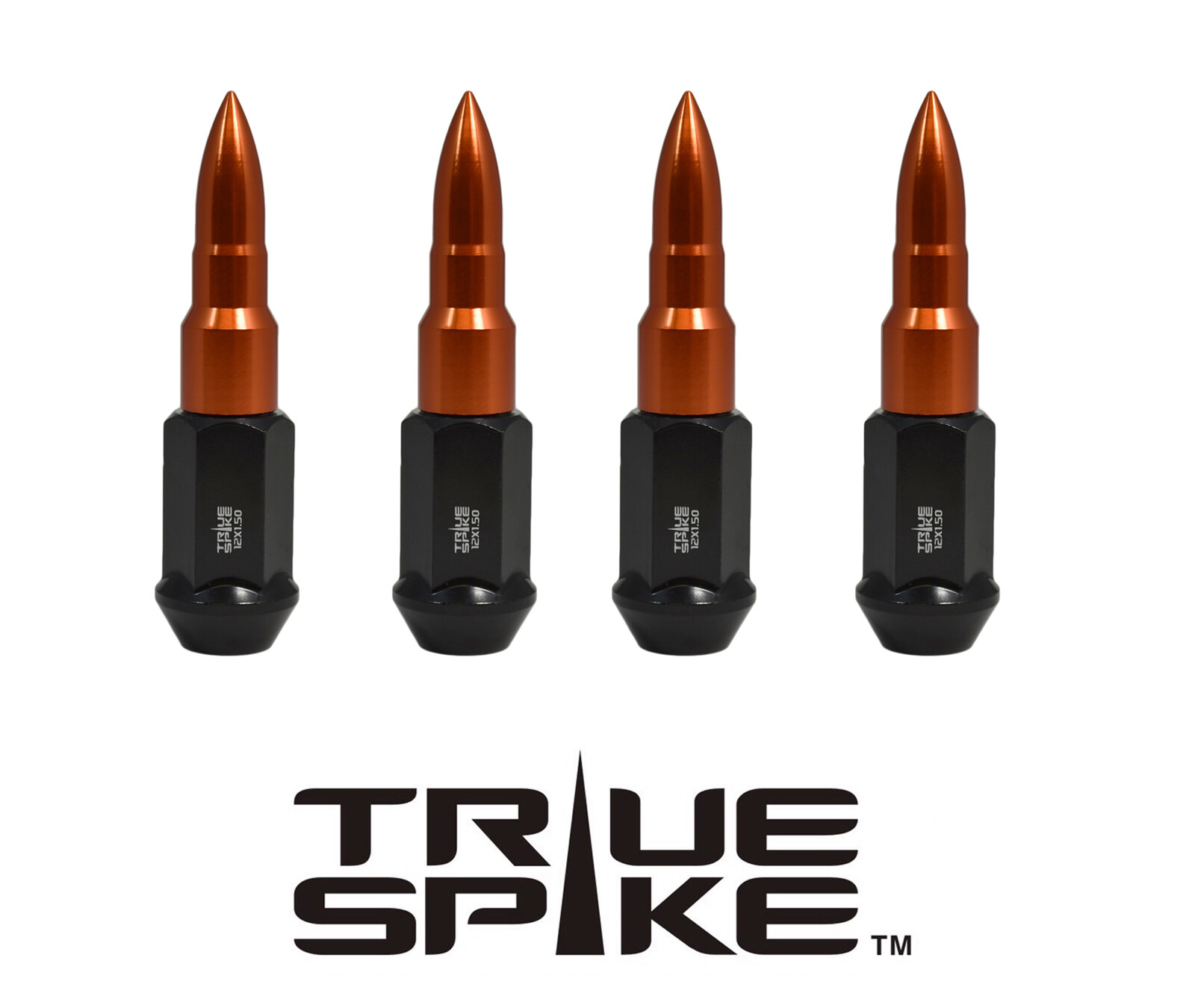 16PC TRUE SPIKE 89MM 12X1.25 STEEL LUG NUTS ORANGE EXTENDED BULLET SPIKES