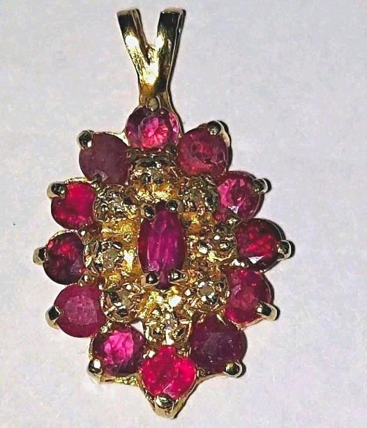 vintage 14k yellow gold ruby /diamond marquis shaped pendant vintage 14k yellow gold ruby /diamond marquis shaped pendant
