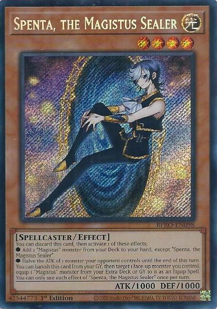 Spenta, the Magistus Sealer - BPRO-EN098 - Secret Rare - 1st Edition Near Mint,