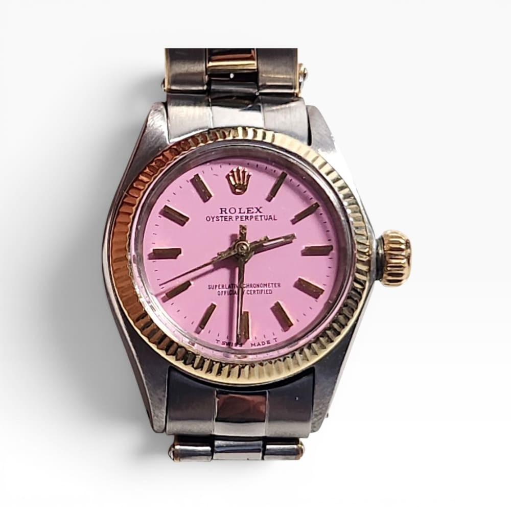 Rolex Oyster Perpetual Lady 26 mm Candy Pink Dial Two Tone Watch 6618 Circa 1970