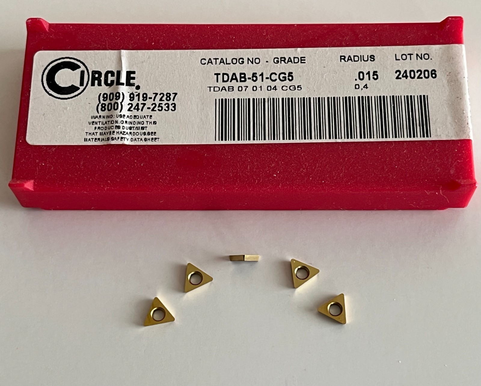 CIRCLE CARBIDE BORING BAR INSERTS TDAB-51-CG5 COATED (5) NEW INSERTS AS SHOWN .