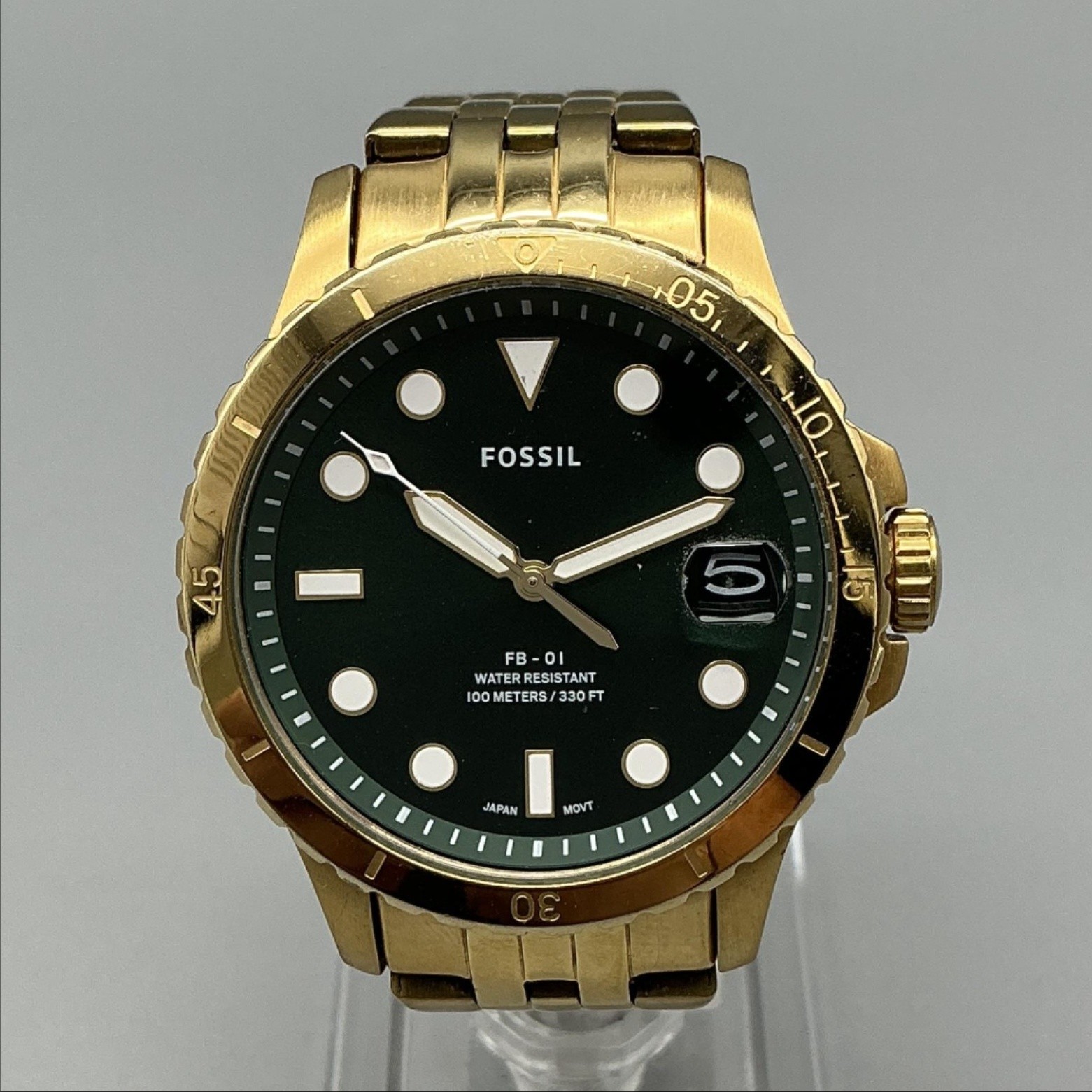 Fossil FB-01 ES4746 Womne Watch 36mm Black Dial Gold Tone Date New Battery 6