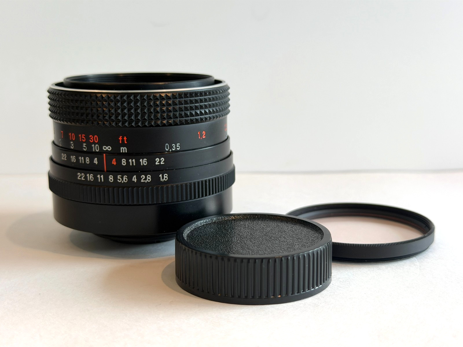 RARE M42 50mm f1.8 Carl Zeiss Jena PANCOLAR RED MC MINT Condition lens 