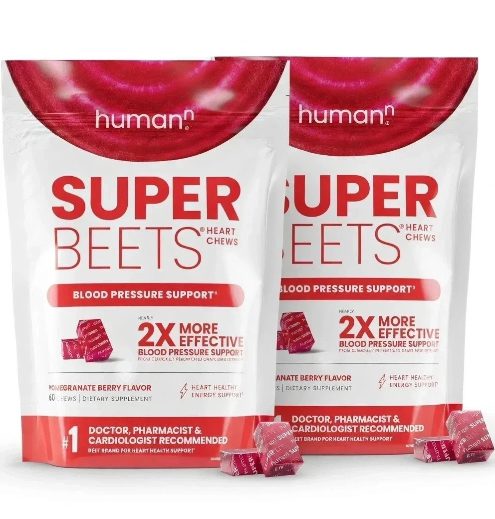 2 PACKS HumanN - SUPER BEETS Heart Chews, Nitric Oxide Booster for Heart Health