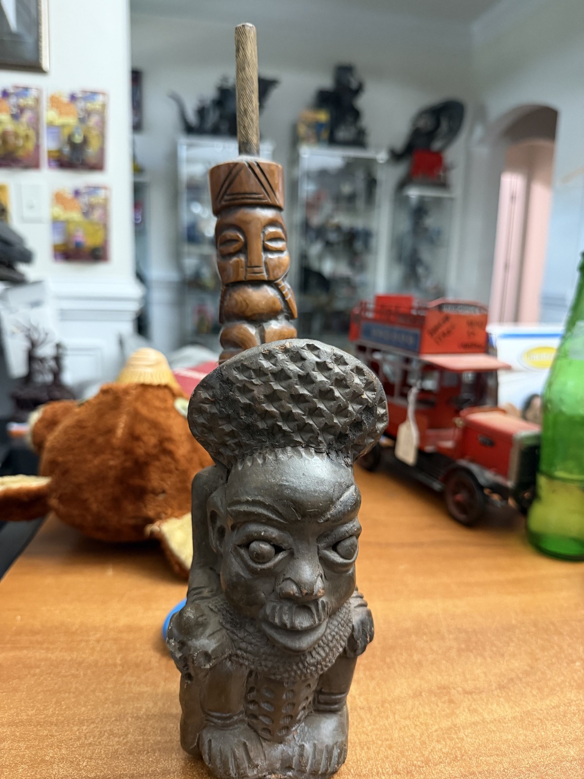Antique Bamileke Figural Pipe - Carved Ancestral Head Cameroon 13 inch Antique Bamileke Figural Pipe - Carved Ancestral Head Cameroon 13 inch