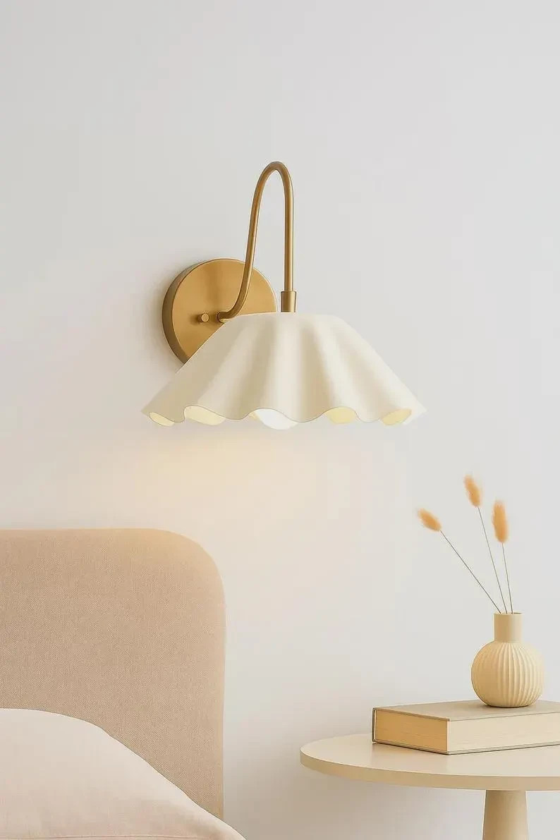Handmade Brass Wall Sconce Ruffle Shade Light | Mid Century Modern Bedroom Wall Handmade Brass Wall Sconce Ruffle Shade Light | Mid Century Modern Bedroom Wall