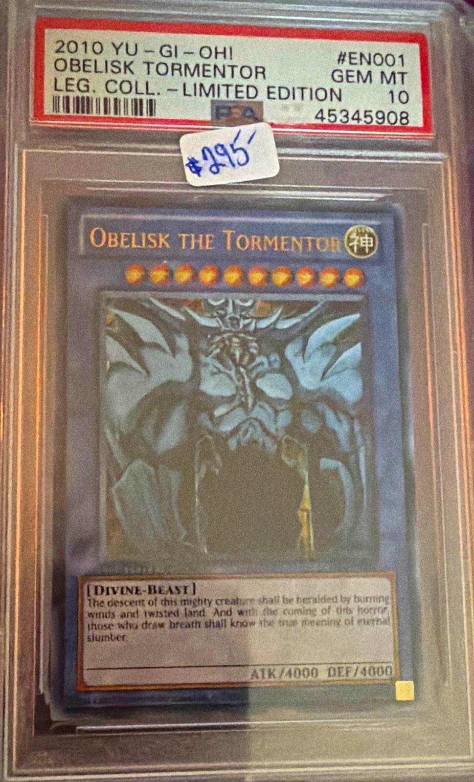 Konami YuGiOh Yu-Gi-Oh Obelisk the Tormentor LC01-EN001 LE Foil PSA 10 2010 GEM