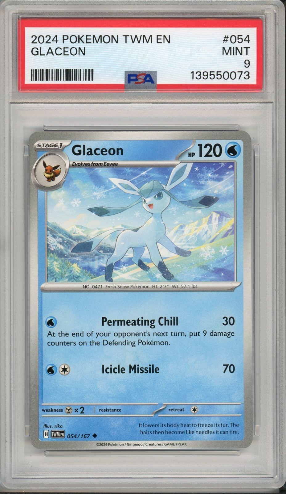 2024 Pokemon TWM EN Twilight Masquerade Glaceon #054 PSA 9 2024 Pokemon TWM EN Twilight Masquerade Glaceon #054 PSA 9