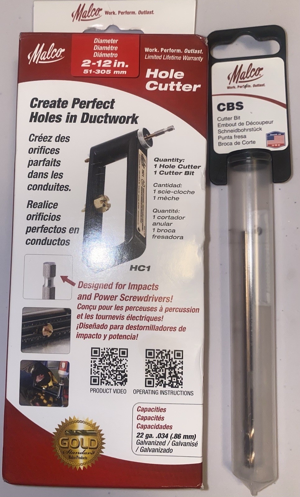 MALCO Adjustable 2” -to- 12” Hole Cutter, Mod: HC1S w/ Free Cutter Bit; Mod: CBS