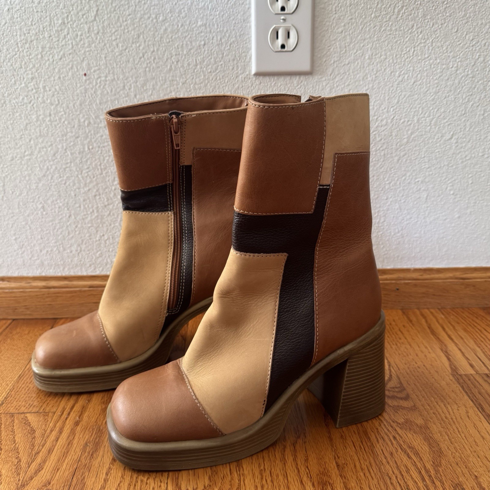 Steve Madden Vintage Y2K Brown Leather Chunky Platform Heeled Boots Size 8