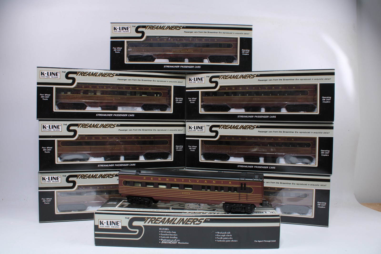 K-Line K4580F O Gauge PRR Fleet of Modernsim Passenger Car (8-Pack)
