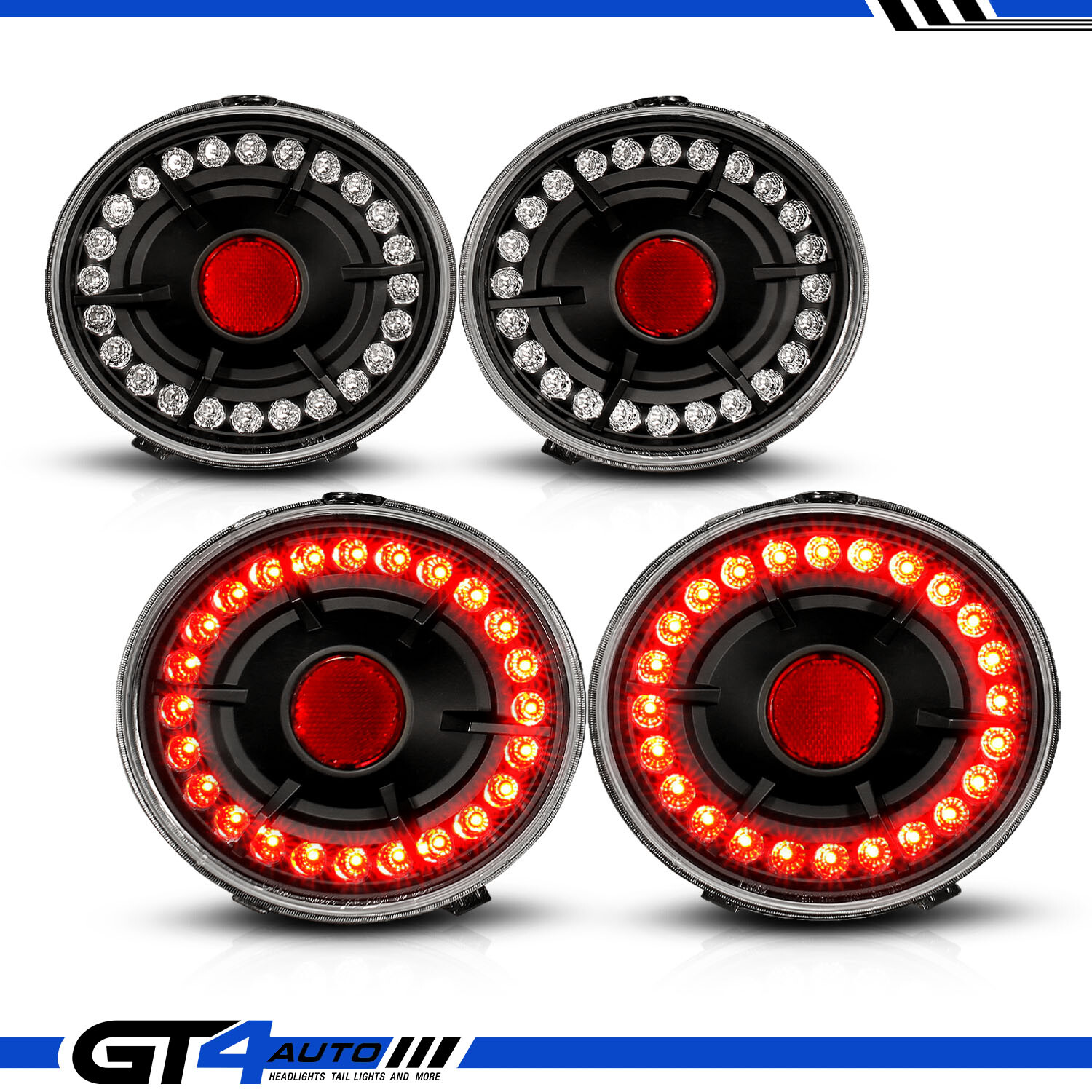 2005-2012 Chevy Corvette C6 Coupe Black LED Halo Tail Lights Brake Lamp 4pcs Set