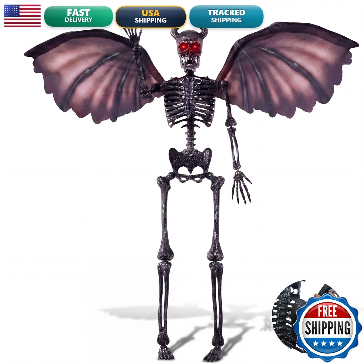 JOYIN 5FT Halloween Devil Skeleton Decor, Posable Life Size Skeleton, Full Body JOYIN 5FT Halloween Devil Skeleton Decor, Posable Life Size Skeleton, Full Body