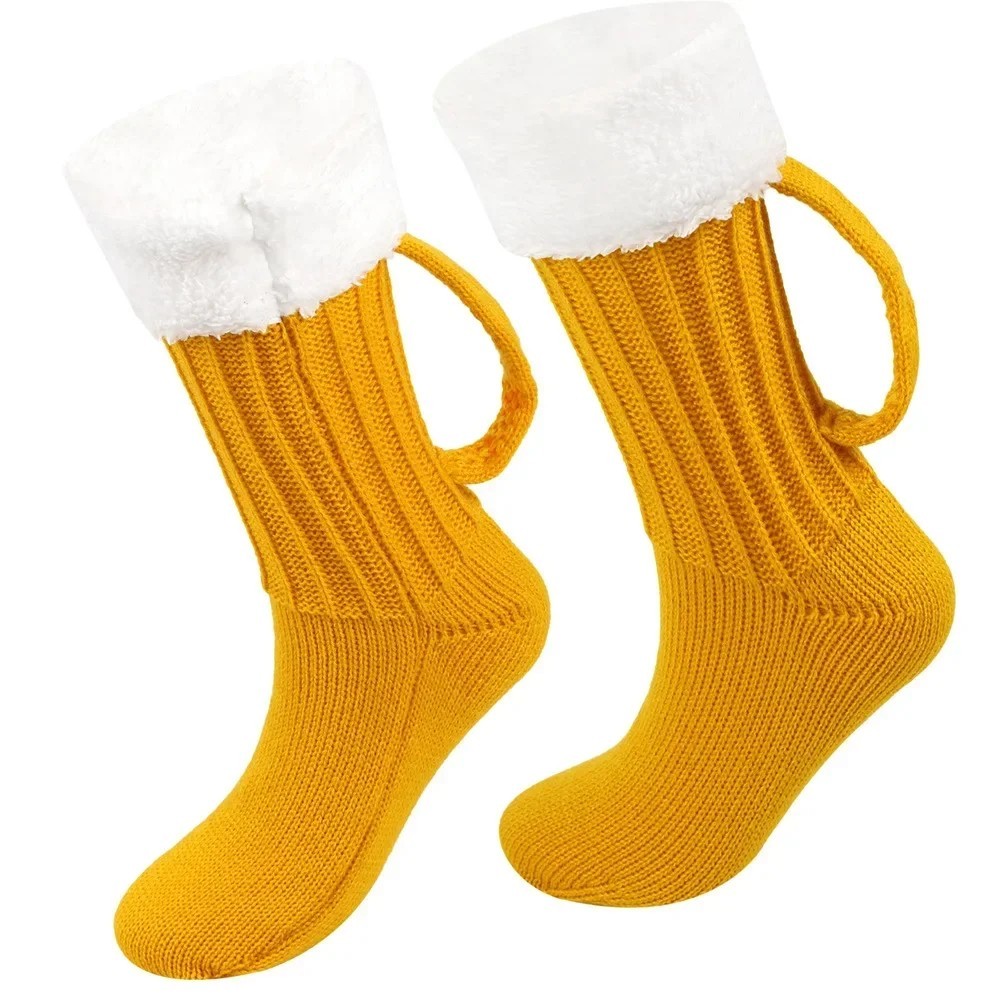 Beer Socks Funny Beer Mug Socks with Handle and Hat for Men and Women
