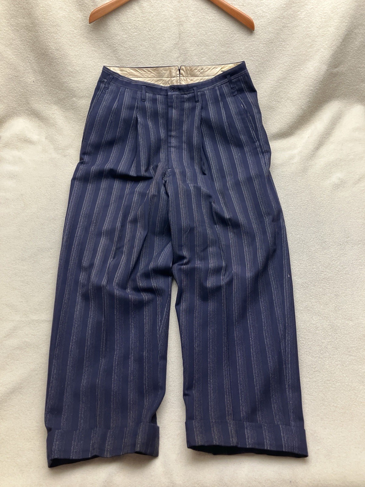 Vintage 30’s 40’s Wide Leg Gangster Suit Pants Pleated High Rise Pinstripe 33” Vintage 30’s 40’s Wide Leg Gangster Suit Pants Pleated High Rise Pinstripe 33”