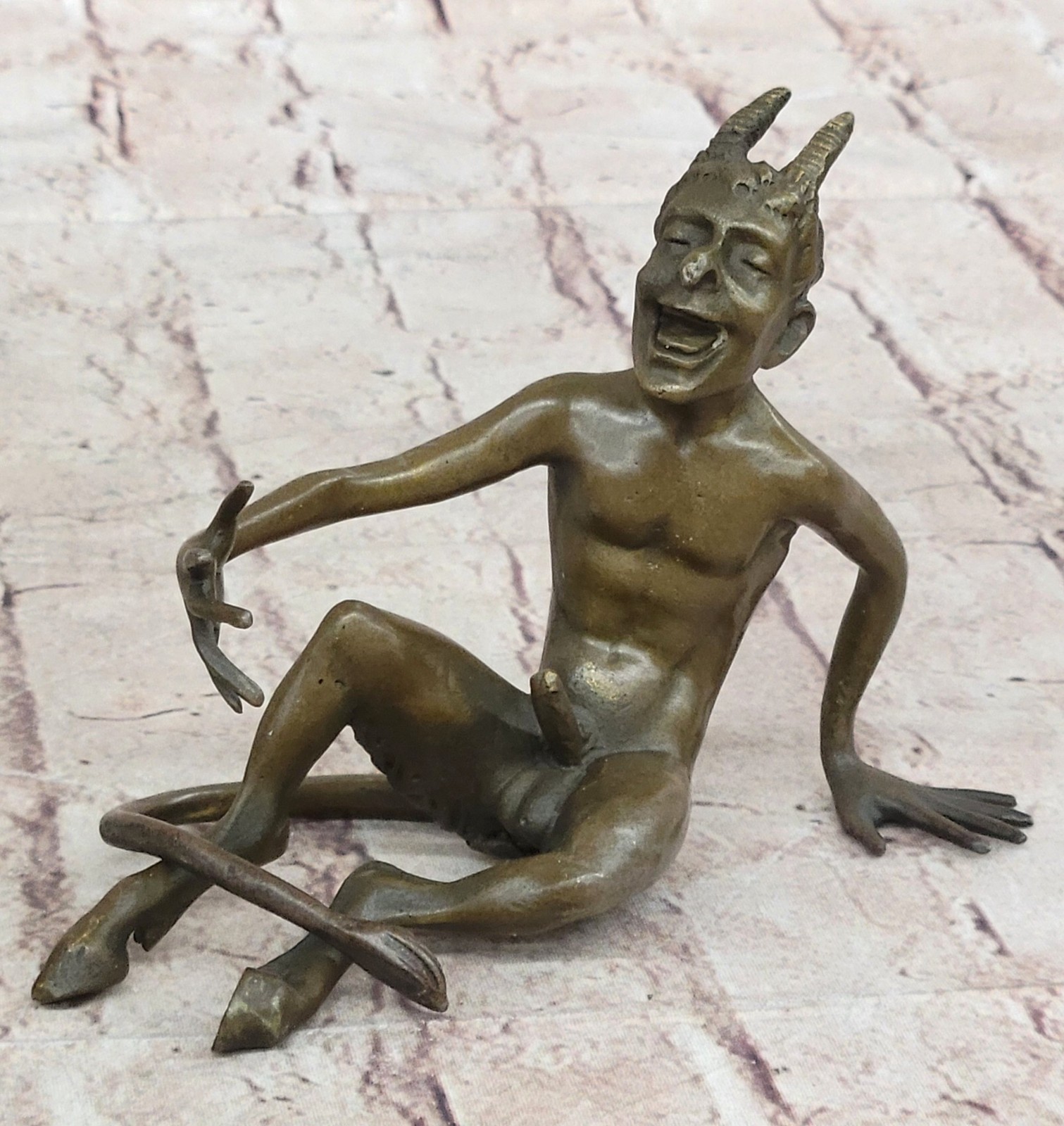 Art Nouveau Hot Cast male Satyr Bronze Sculpture by Milo Nude Statue Figurine