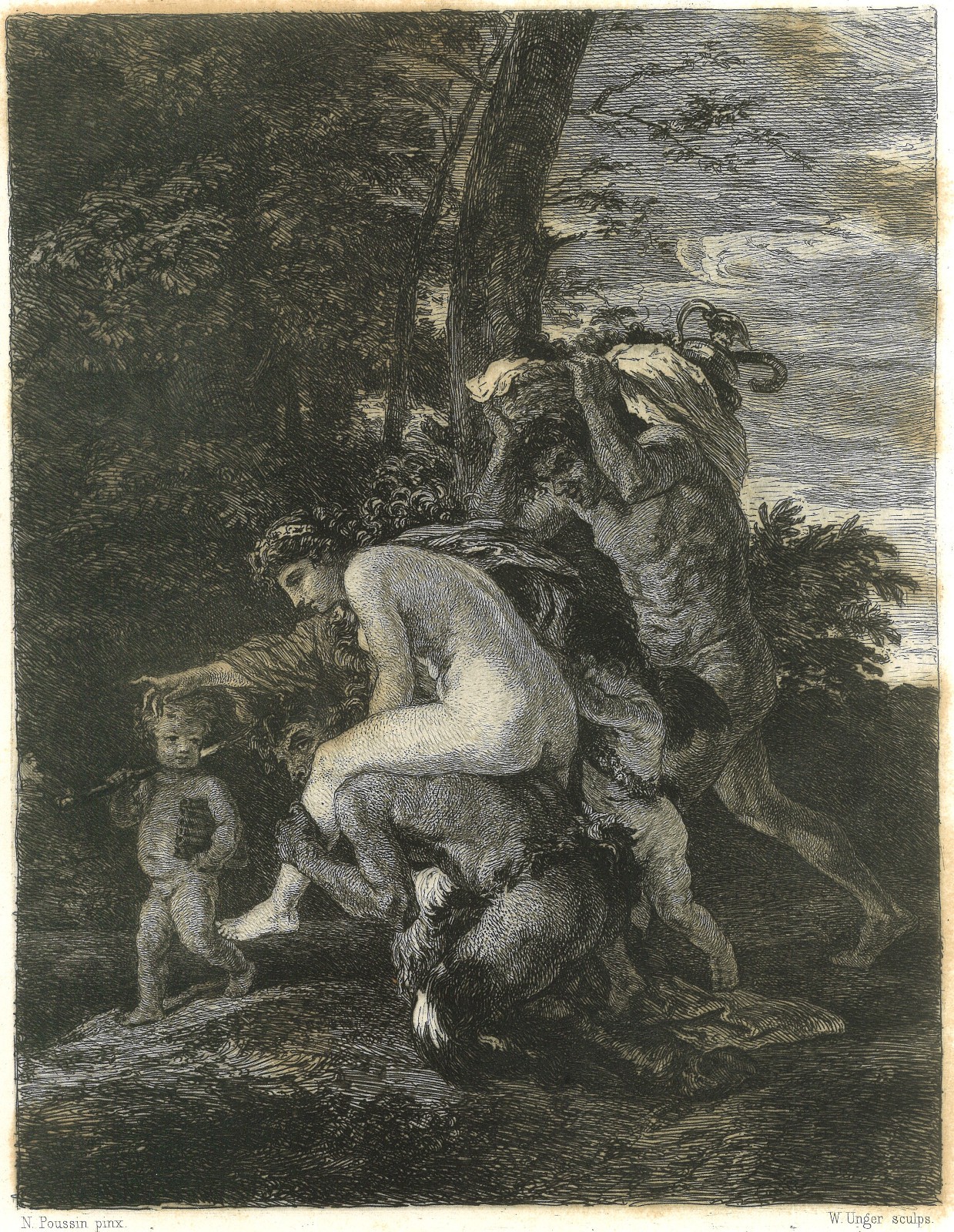 Original Etching After Nicolas Poussin Mythological Scene Original Etching After Nicolas Poussin Mythological Scene