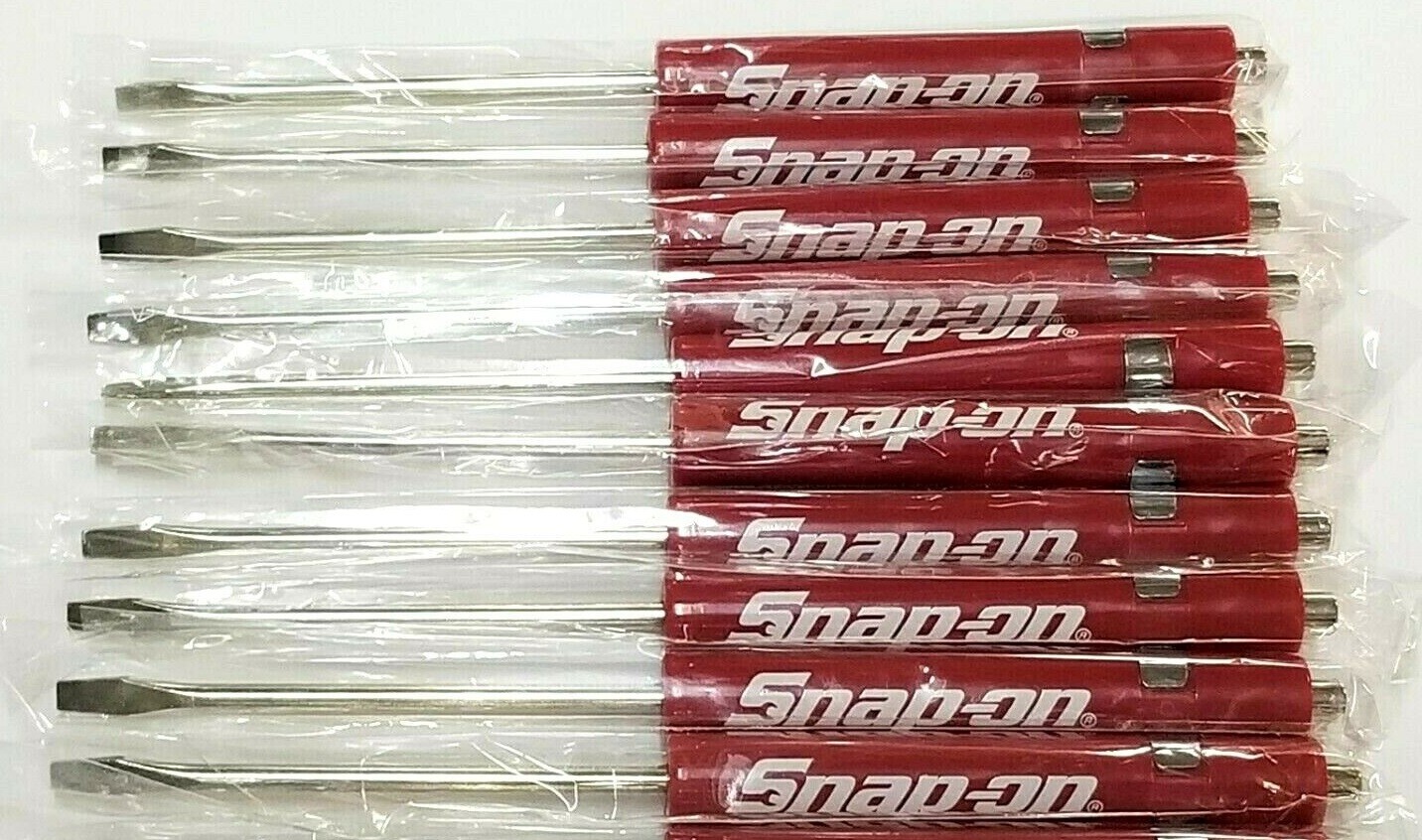 (10)TEN Snap on Pocket Screwdriver, Flat Tip Screwdrivers, RED ~ Magnetic .NEW.