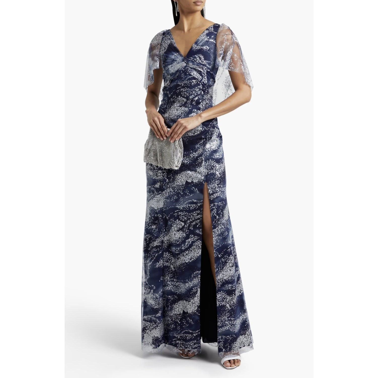 NWT MARCHESA NOTTE Twist-front glittered printed tulle gown NWT MARCHESA NOTTE Twist-front glittered printed tulle gown