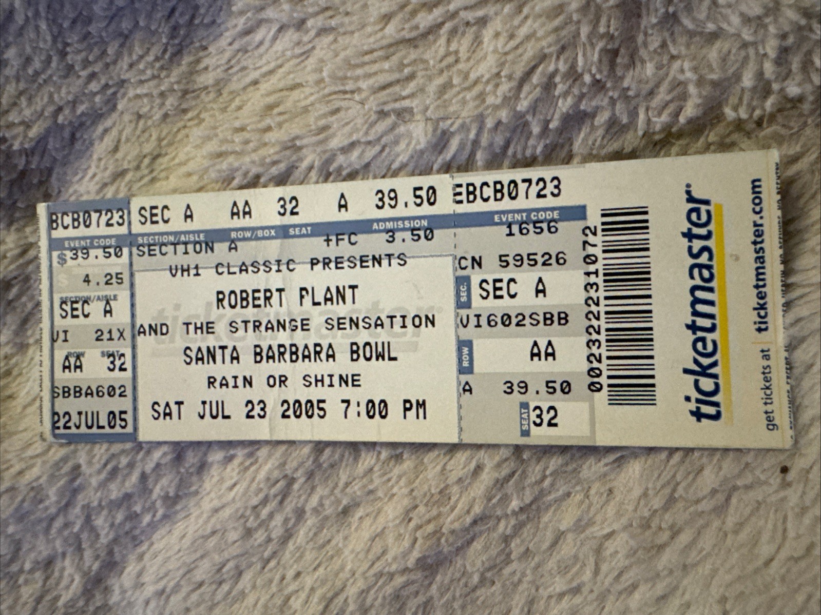 Robert Plant Ticket Santa Barbara Bowl CA Jul 23, 2005 Strange Sensation Tour