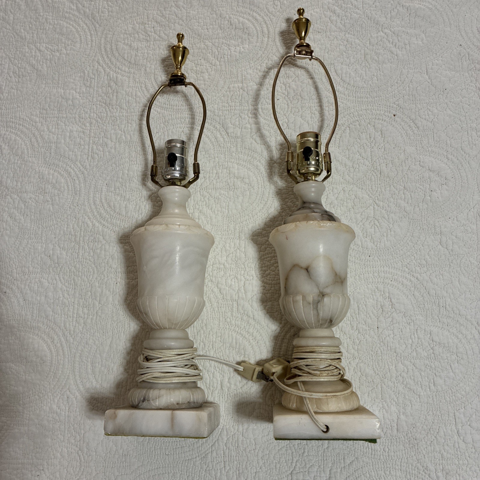 Beautiful Pair Of Vintage Carved Marble Alabaster Table Lamps