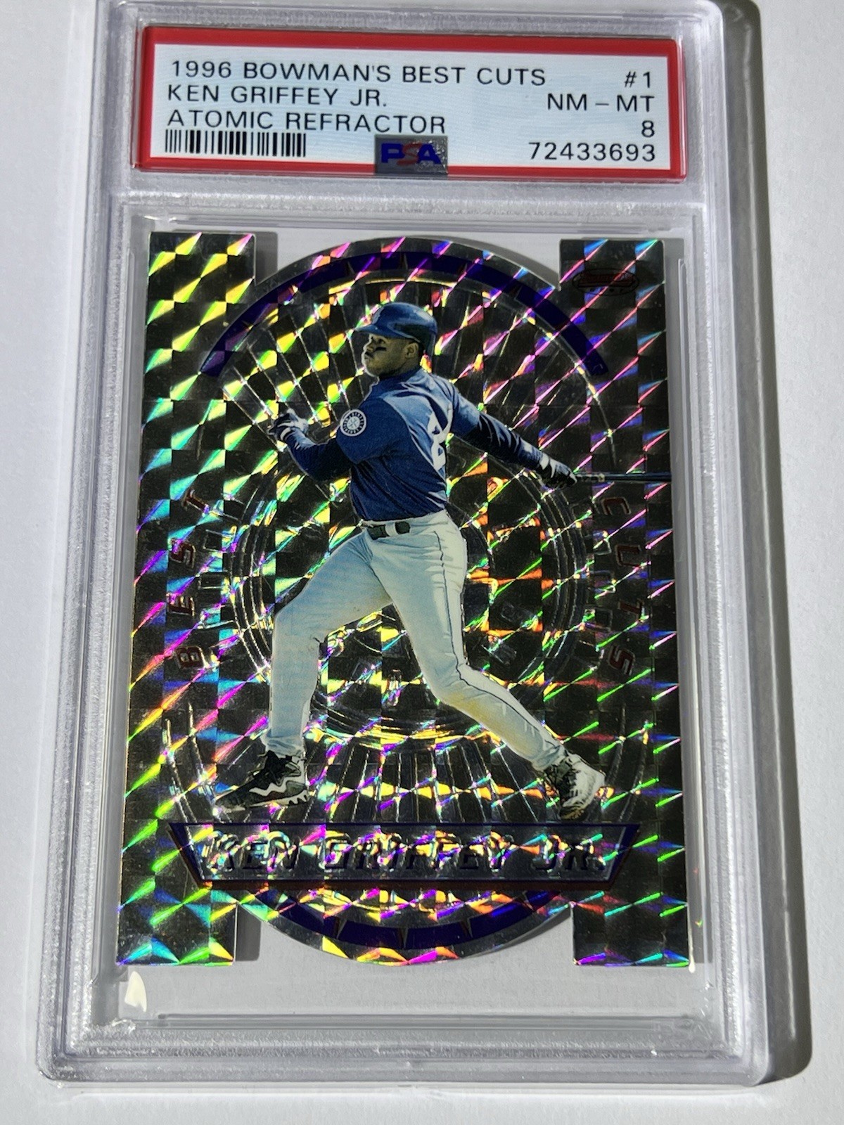 1996 Bowman's Best Cuts Atomic Refractor #1 Ken Griffey Jr. - PSA NM-MT 8
