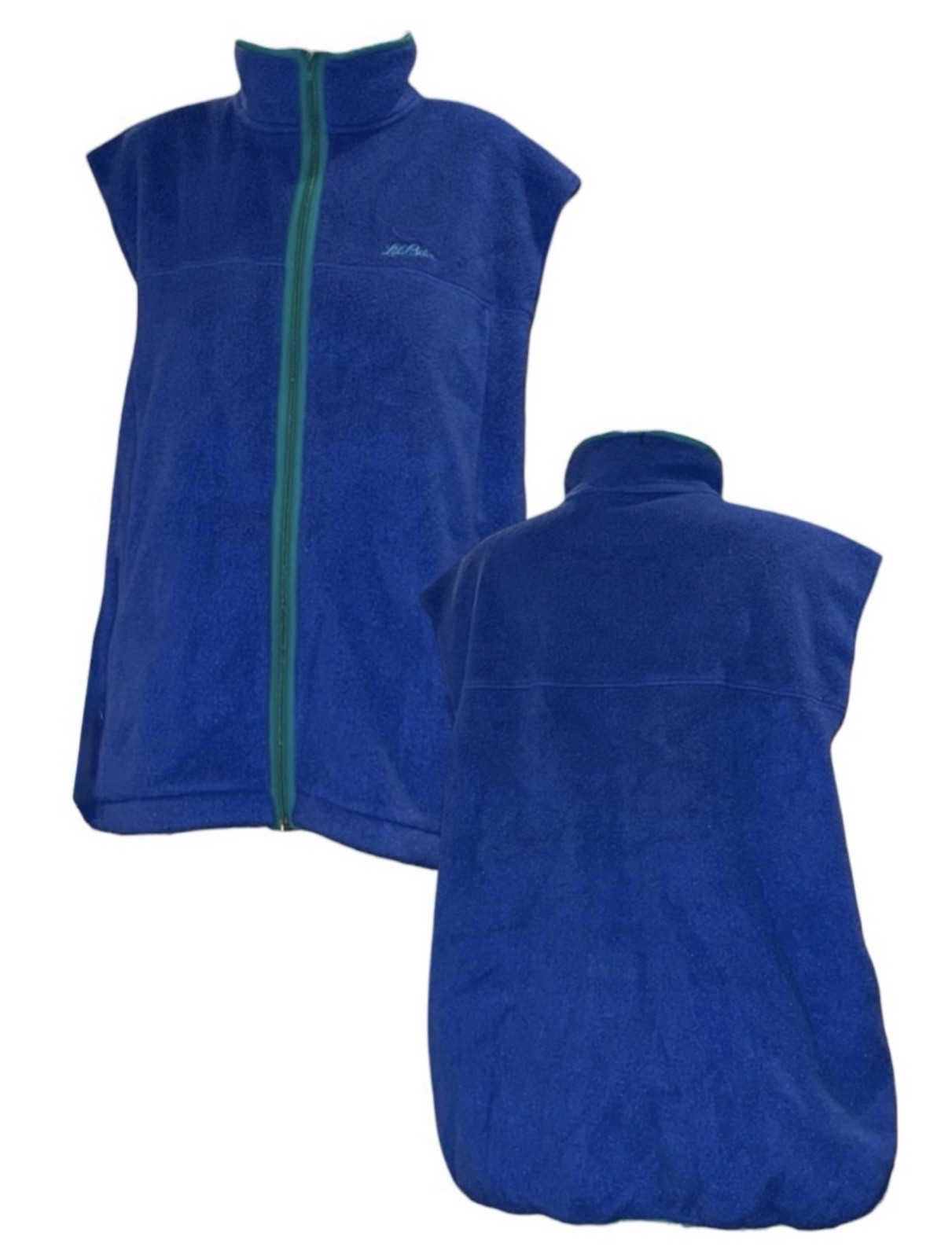 NWOT Vintage L.L. Bean Royal Blue Fleece Vest With Green Trim