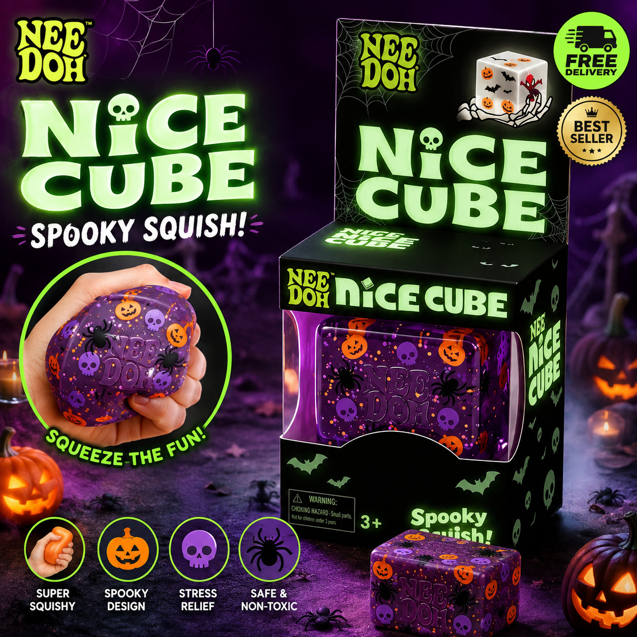 Nee-Doh-Halloween Nice Cube , Spooky Squish Schyling Halloween Squishy