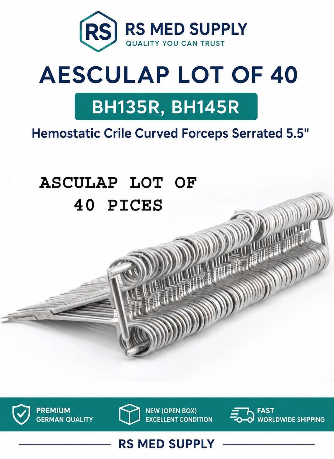 AESCULAP LOT OF 20 BH135R,BH145R Hemostatic Crile Curved Forceps Serrated 5.5