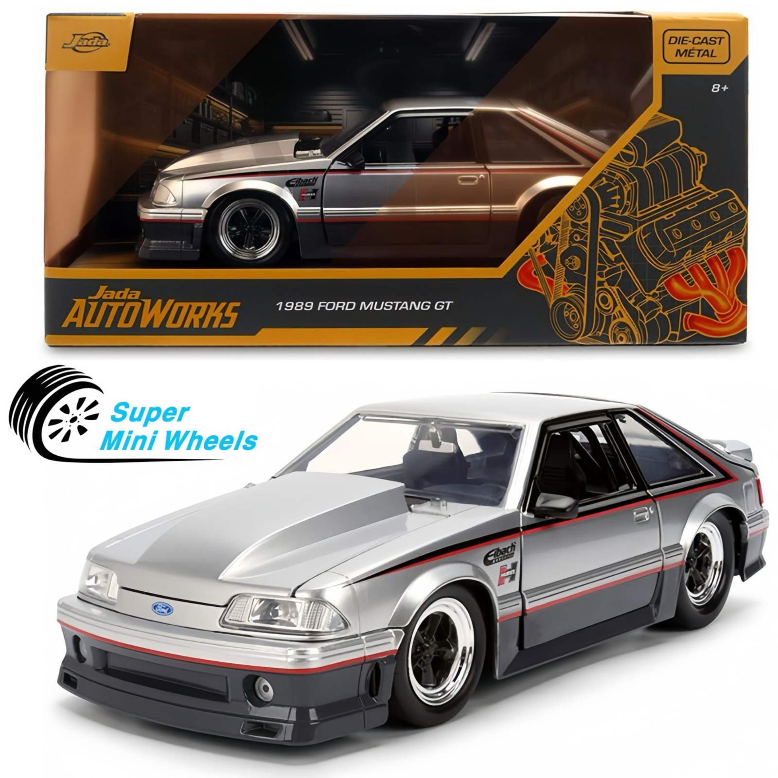 Jada 1:24 1989 Ford Mustang GT Hurst Eibach – Silver – Autoworks #38347 Jada 1:24 1989 Ford Mustang GT Hurst Eibach – Silver – Autoworks #38347