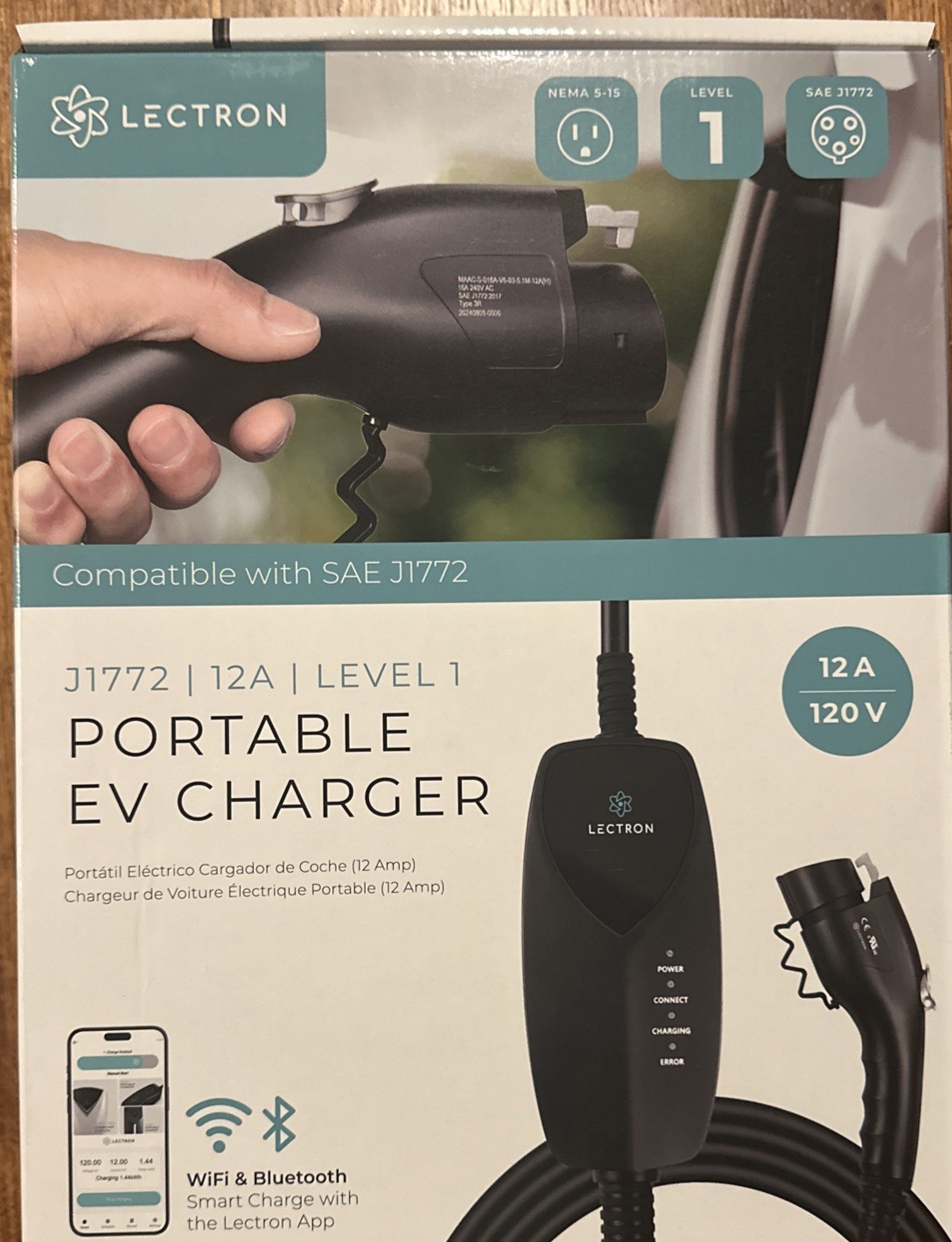 Lectron Level 1 J1772 EV Charger (WiFi) with App Control 120V, 12 Amp 16 ft cord